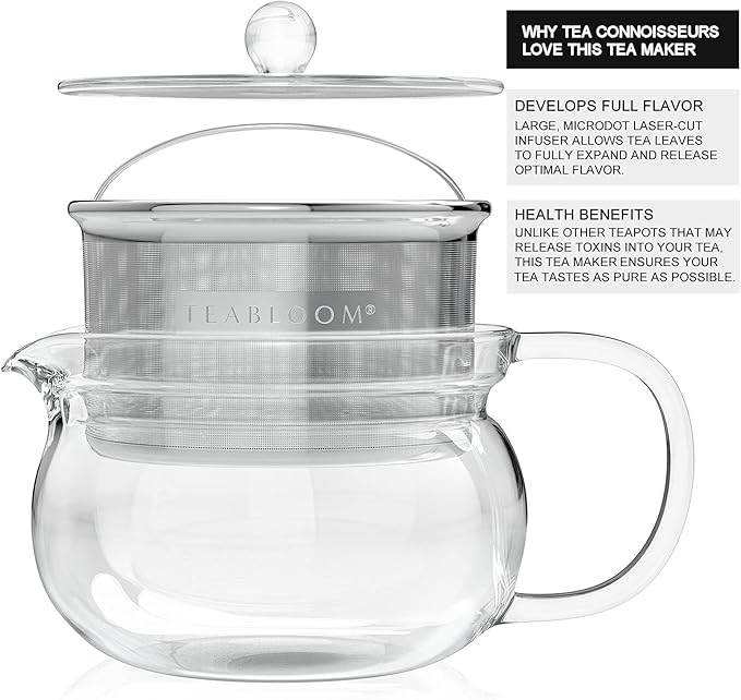 Teabloom Kyoto 2-in-1 Tea Kettle and Tea Maker – Glass Teapot with Removable Loose Tea Filter – Tea Connoisseur's Choice