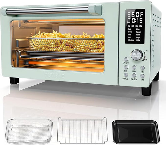 Nuwave Bravo Pro Smart 21QT Toaster Oven Air Fryer Combo, Convection Oven Countertop, 10 functions all in 1, with even & quick crisp technology, 50-450°F, 1800W, Mint Green