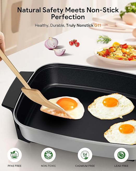 Nuwave Medley XL Digital Electric Skillet, Family Size Griddle w/Glass Lid, 2025 New & Improved Precision Heating, 100°-425°F, PFAS Free G11 Nonstick Ceramic Coating, Portable Hot Plate, 7qt Capacity