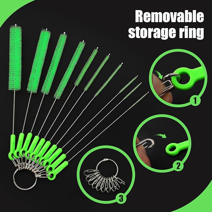 Long Straw Cleaning Brushes 10.5" Baby Bottle Cleaning Brushes,10 Different Diameter Bottle Brush,Detachable Clip Home Bottle Cleaning Brushes for Sippy Cup,Water Bottle,Teapot,Espresso Machines