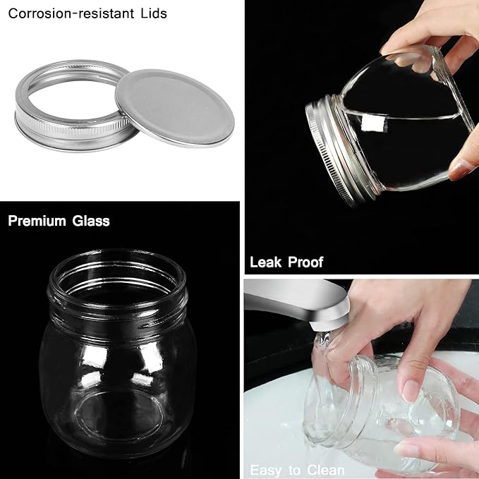 10 oz Mason Jars, 24 Pack 300ml Glass Canning Jars with Regular Mouth Lids, Glass Jars Storage Containers for Overnight Oats, Jam, Jelly, Honey, Beans, Spice, Wedding Party Favors, Shower Favors