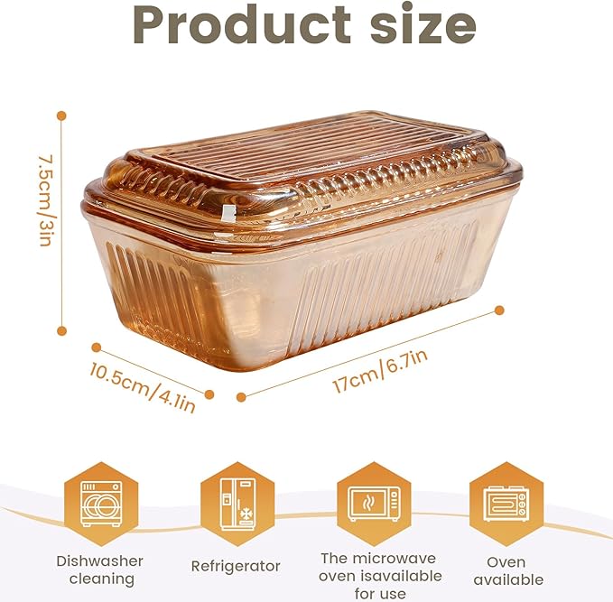 Wide Glass Butter Dish with Lid with Large capacity for Countertop Clear Crystal Butter Container with Cover for Counter Butter Keeper Tray Holder for Refrigerator