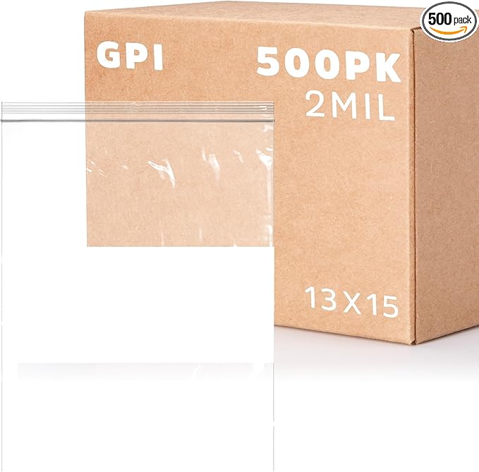 13" x 15" 2 Gallon Large Zip Bags, 2 Mil Thick Clear Plastic Reclosable Zipper Lock Bags with Write-on White Block, with Resealable Zip Top Lock for Food Storage & Office Supplies, 500 Count