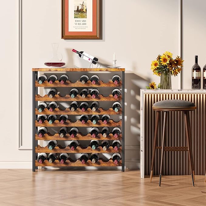 Homeiju 56-Bottle Wine Rack Freestanding Floor, Wooden Wine Storage Shelf, Stackable Wine Rack with Tabletop for Living Room,Kitchen or Wine Cellar