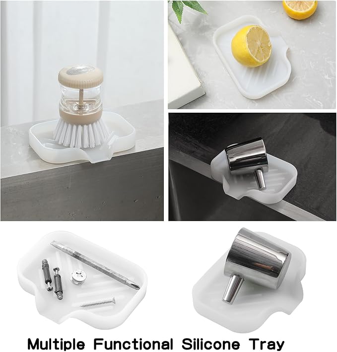 Silicone Bathroom Soap Dishes with Drain Spout-Bathroom and Kitchen Sink Organizer,Sponge Holder,Dish Soap Tray,Perfect for Dispenser,Scrubber,Bottle,Cup on Counter Translucent 4.9"×3.2"