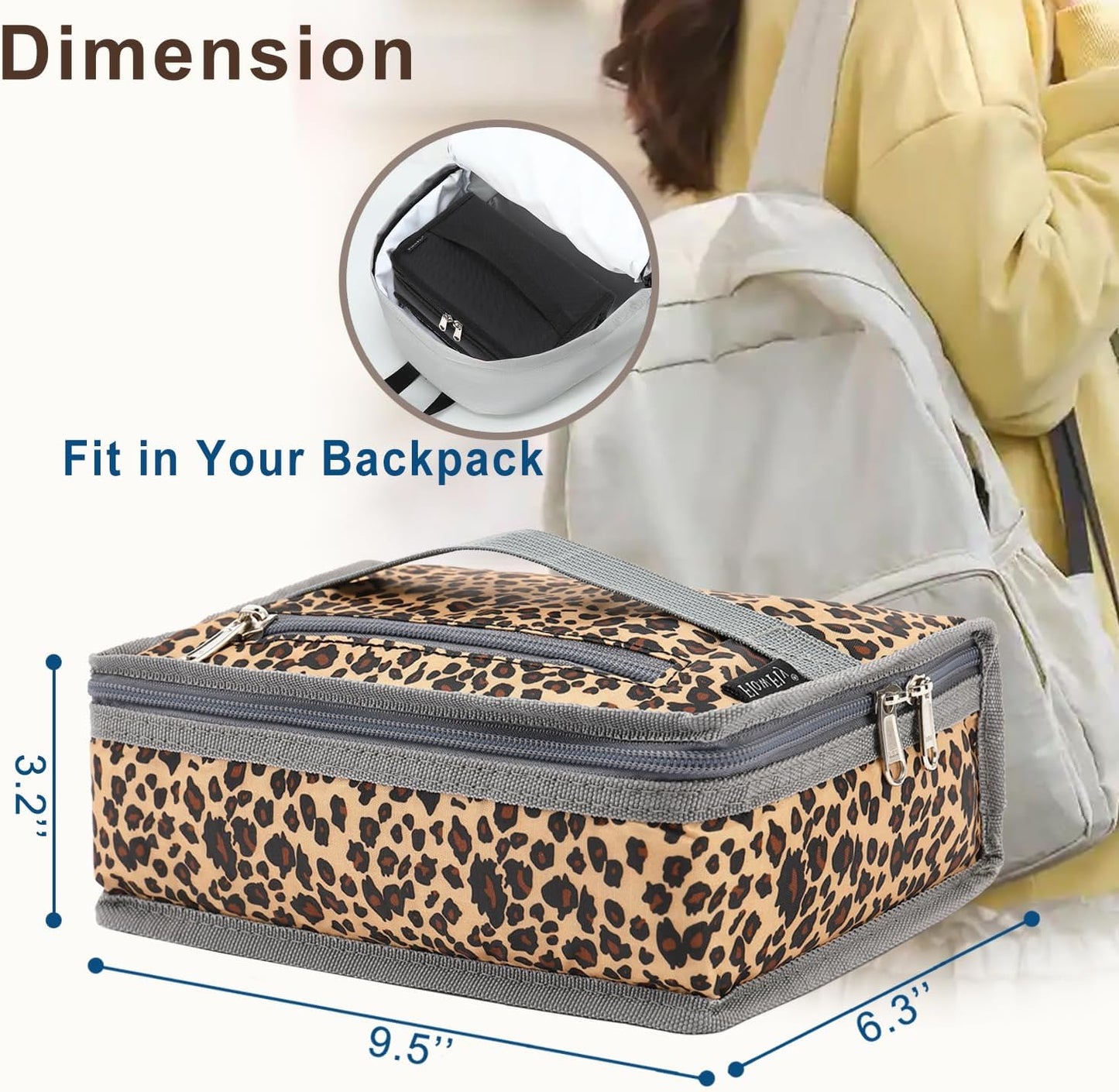 FlowFly Small Insulated Lunch box Portable Soft Bag Mini Cooler Thermal Meal Tote Kit with Handle for Work & School, Leopard