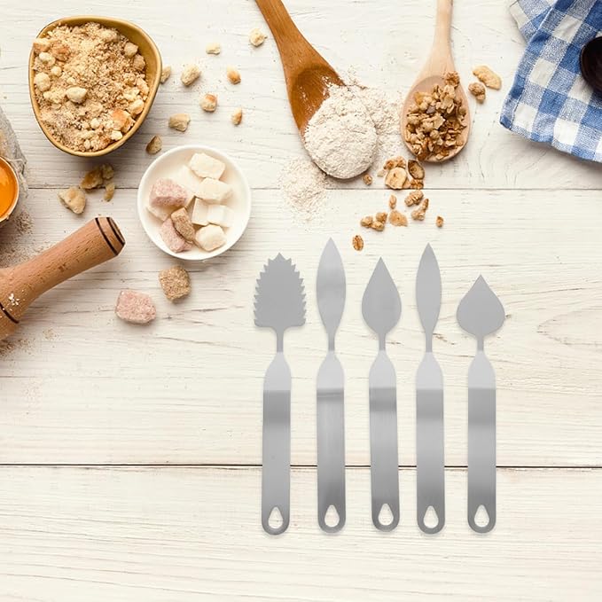 PRETYZOOM Cake Cream Spatula, 5 Shapes Stainless Steel Frosting Baking Tool, Icing Oil Painting Spatula, Cake Decorating Tool