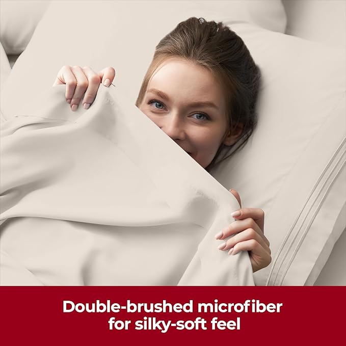 Mellanni Extra Deep King Sheets - 4 PC Iconic Collection Bedding - Hotel Luxury, Ultra Soft, Cooling Bed Sheets - Wrinkle, Fade, Stain Resistant (King, Golden Ivory)