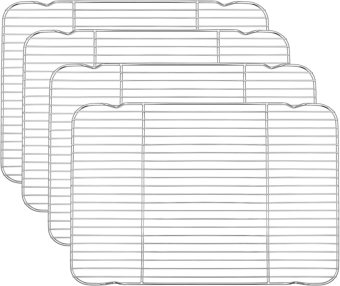 P&P CHEF Baking Cooling Rack Set for Cooking Roasting, 4-Piece Stainless Steel Wire Racks for Oven Use, Healthy & Dishwasher Safe, Rectangle, 16.6 Inch
