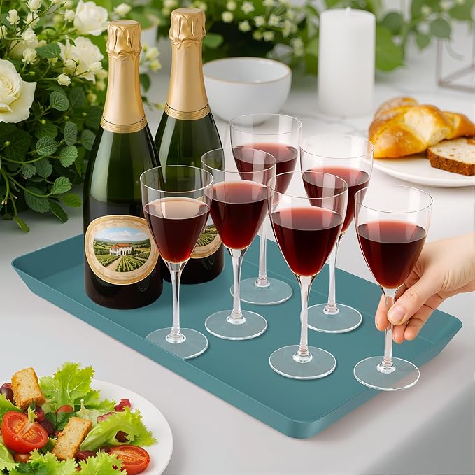 WOWBOX 4 pcs Serving Tray for Entertaining, Serving Platters for Snacks, Fruit, Cookies, Dessert, Reusable Plastic Trays for Serving Food and Pantry Organization in Kitchen & for Parties, (Green)