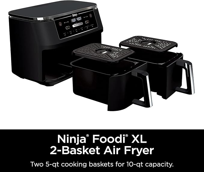 Ninja R-AD300CO Foodi 6-in-1 10-qt. XL 2-Basket Air Fryer with DualZone Technology, Black - Certified Refurbished