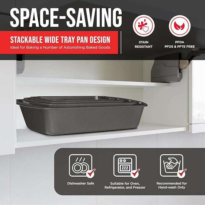 Nonstick Loaf Pan Set Pack of 4, 7" to 11" Large Baking Bread Pan, Oven Safe Up to 450°F, PFOA, PFOS, PTFE Free, Space Saving Stackable Design, Stain Resistant, Dishwasher Friendly, Gray Marble