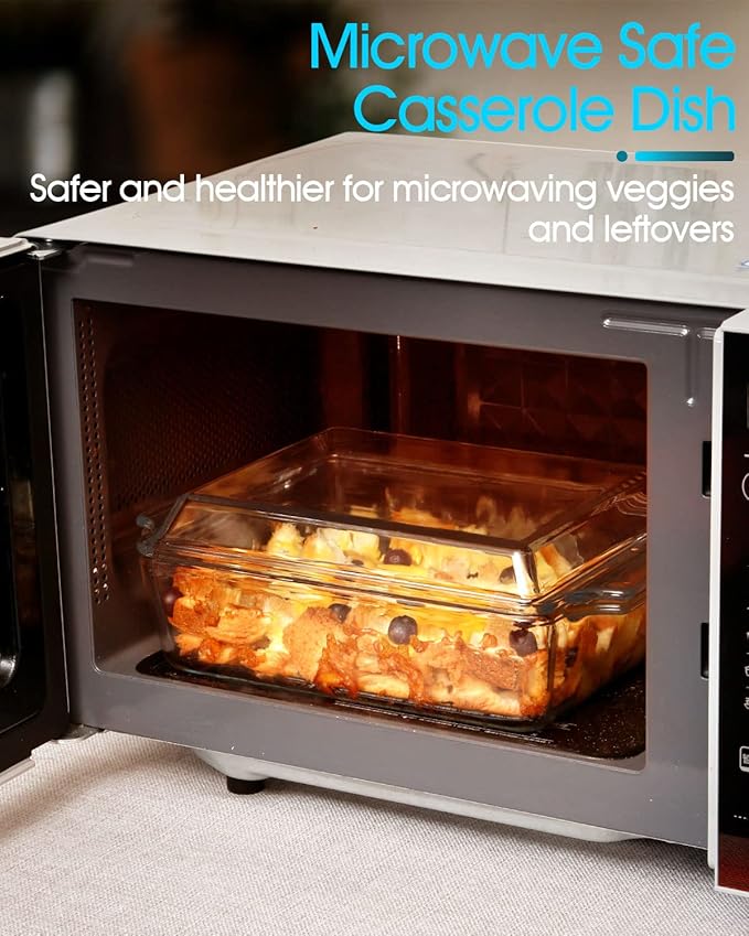 NUTRIUPS Rectangular Glass Casserole Dish With Lid Glass Bakeware Microwave Casserole Dish Lidded Oven Cookware (1.5L)