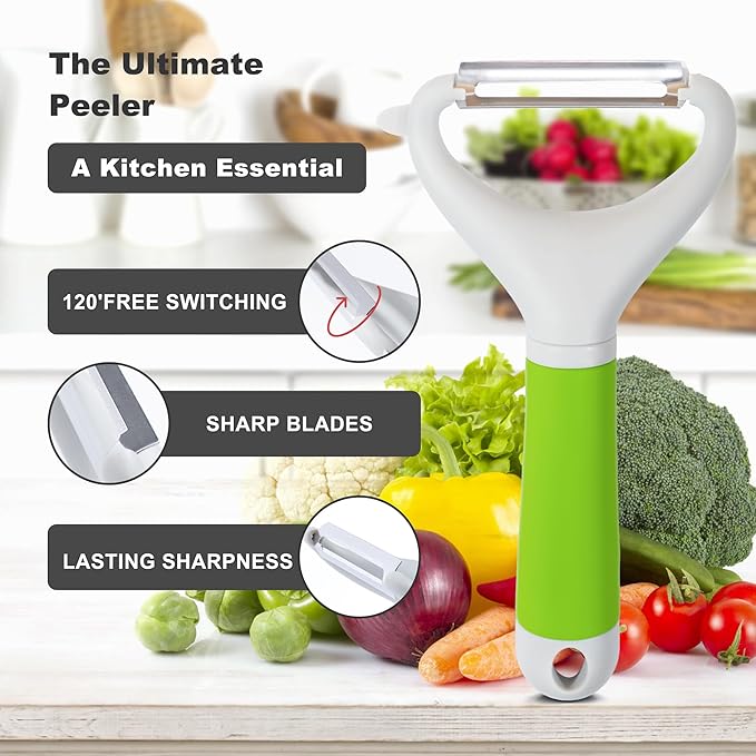 Li&Zhao Vegetable Peelers - Potato Peelers Fruit Peeler Veggie Peeler Carrot Peeler Apple Peeler Garlic Peeler for Kitchen Julienne Peeler, Dishwasher Safe(Green)