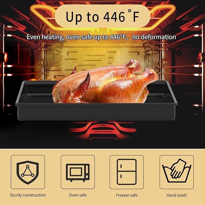 9x11 Inch Cookie Sheet, Baking Tray for Toaster Oven, Non Stick Baking Sheet Pan for Biscuits, Vegetables, Easy to Clean, Non-Warp Heavy Duty Pans, Black, 2-Pack