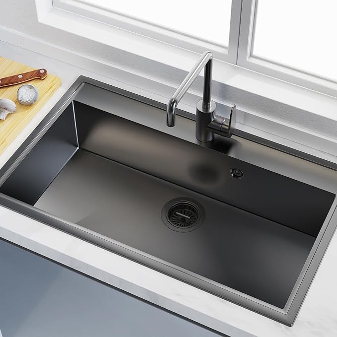 KONE Kitchen Sink Stopper Strainer Replacement for Standard 3-1/2 Inch Spin and Seal Drains with Threaded Stopper Function, Stainless Steel Sink Strainer, Black Twist Lock Basket Strainer Replacement