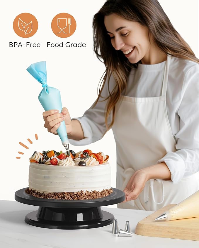 Kootek 71PCs Cake Decorating Kit, Baking Supplies Tools - Includes Cake Stand Turntable, 12 Icing Piping Tips, 2 Frosting Spatulas, 3 Scrapers, 50+2 Piping Bags, Coupler, Video Tutorial, Booklet