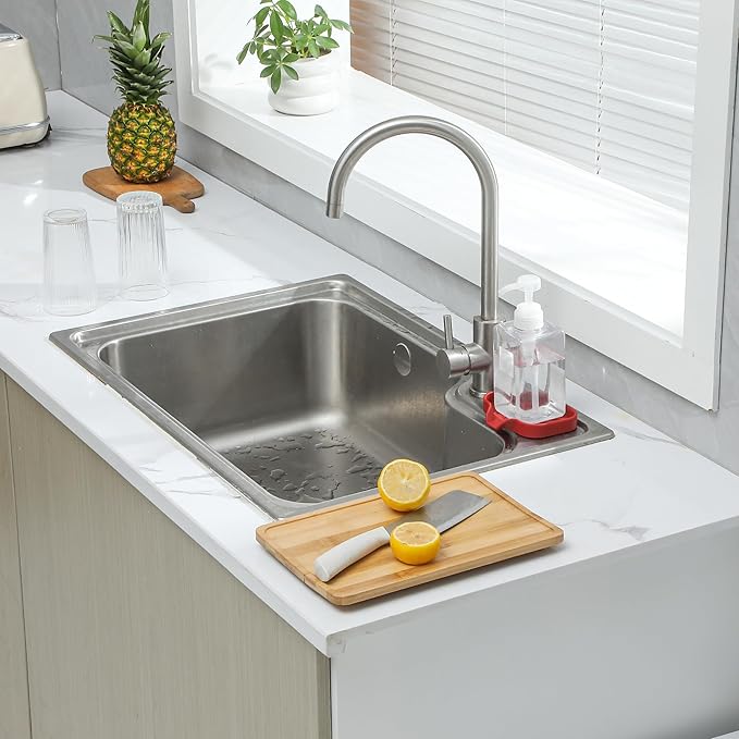 Silicone Bathroom Soap Dishes with Drain Spout-Bathroom and Kitchen Sink Organizer,Sponge Holder,Dish Soap Tray,Perfect for Dispenser,Scrubber,Bottle,Cup on Sink or Counter-Red 4.9"×3.2"