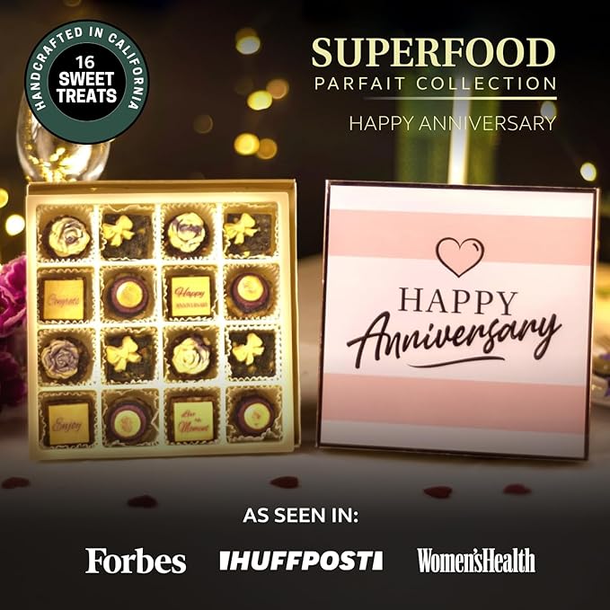 Laumière Gourmet Fruits - Superfood Parfait Collection [Happy Anniversary Edition] - Square (16 Pcs) - Healthy Gift Basket - Dried Fruit Gift Basket - No Added Sugar - Gluten Free