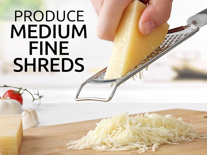 Zulay Kitchen Professional Cheese Grater Stainless Steel - Durable Rust-Proof Metal Lemon Zester Grater With Handle - Flat Handheld Grater For Cheese, Chocolate, Spices, And More - Grey