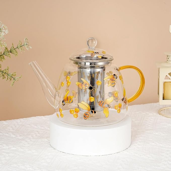 Heat-Resistant Glass Teapot with Infuser (Honey Bee)