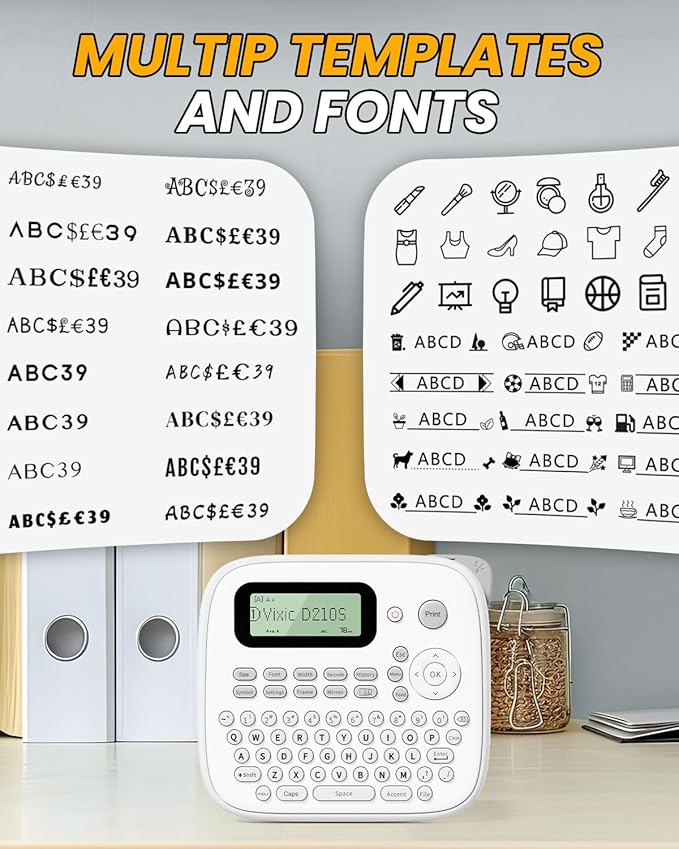 Label Maker Machine, D210S Label Maker Machine with Tapes Waterproof, Handheld Label Machine with Keyboard Powered by USB-C, Labeler with Chain Print Reduce Wastes for Home Office Organization