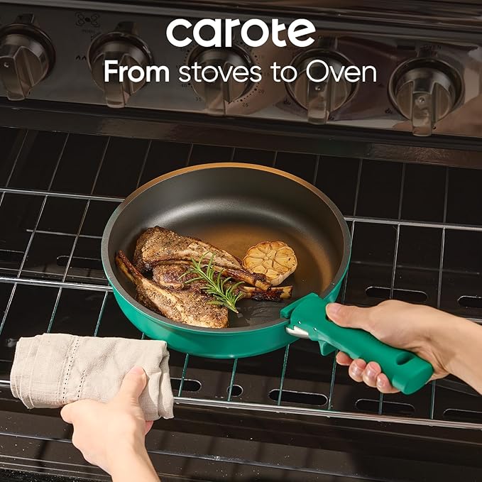 CAROTE 27pcs Pots and Pans Set Non Stick, Gift Set Nonstick Cookware Die-cast Aluminum Detachable Handle, Dishwasher/Oven Safe, Induction Cooking Pot and Pan Sets, Green, RV Kitchen Cookwares