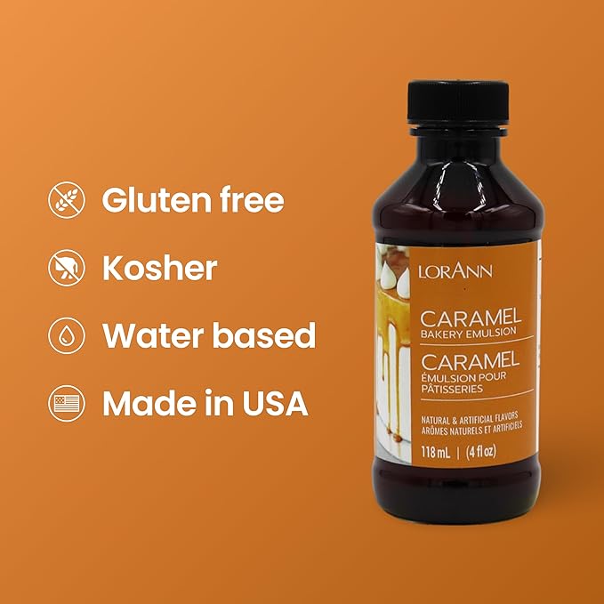 Lorann Oils Caramel Bakery Emulsion: Rich Caramel, Perfect for Boosting Sweet Caramel Notes in Cakes, Cookies & Desserts, Gluten-Free, Keto-Friendly, Caramel Extract Substitute Essential