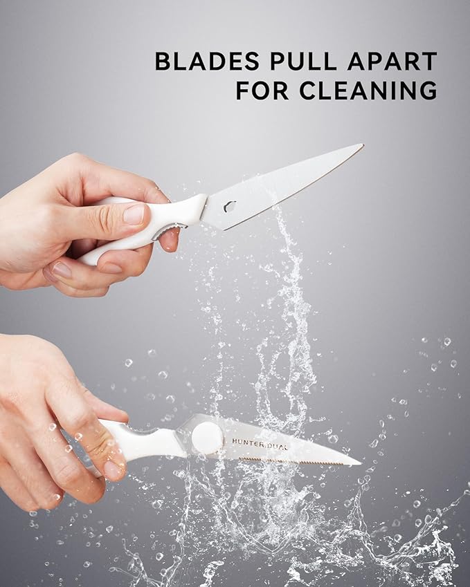 Kitchen Scissors for Food, HUNTER.DUAL Heavy Duty Come Apart Poultry Shears for Cooking, All Purpose for Cutting Chicken, Meat, Fish & Vegetables (White, 8.35 Inch)