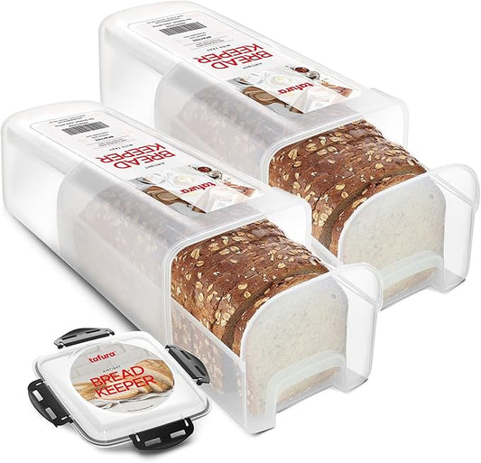 Tafura Bread Storage Container - 2 Pack BPA Free Plastic Bread Box with Ingeniously Tray - Airtight Container/Holder for Homemade Loaves and Baked Goods