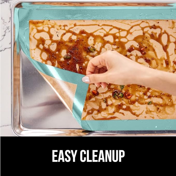 GORILLA GRIP Reusable Nonstick Silicone Baking Mat, 2 Pack, 16.5x11.87, BPA-Free Oven Safe Food Liner, For Cookie Sheets, No Mess Easy Clean Pastry Mats, Kitchen Essential, Half Sheet Size, Mint