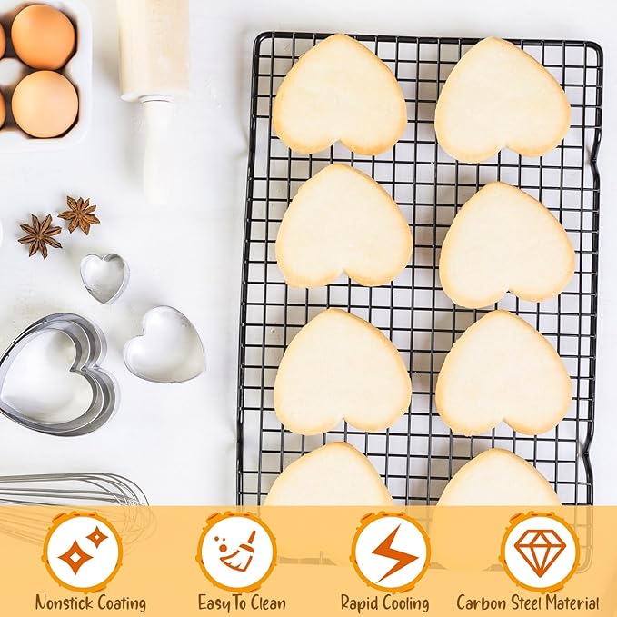 Harloon 3 Pieces Cooling Racks for Cooking and Baking Oven Safe Grid Wire Set Heavy Duty Carbon Steel Nonstick Baking Rack for Roasting Cooking Grilling Drying (16 x 9.8 Inch)