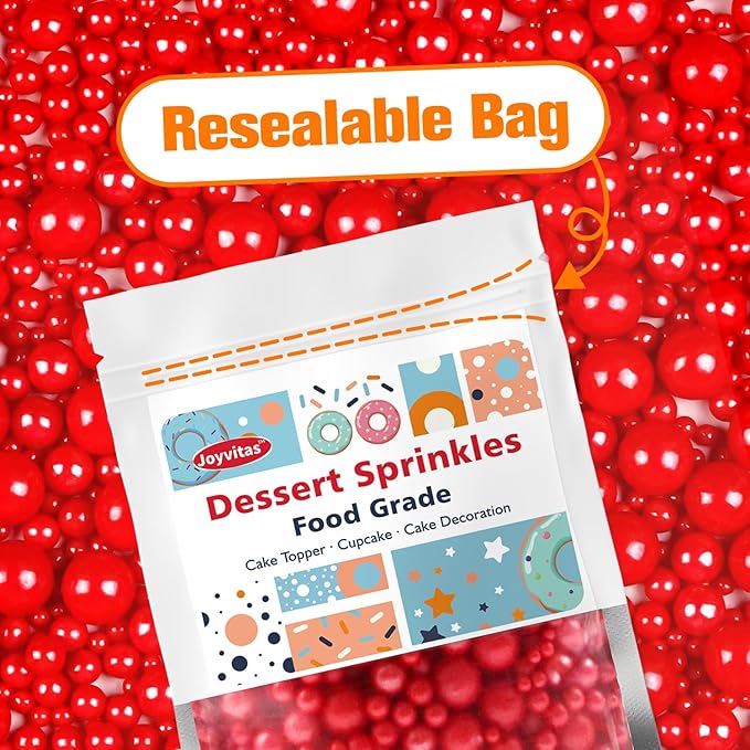 Red Pearl Sugar Sprinkles for Cake Decorating, Mix Size, Edible Candy Pearls Cupcake Toppers, Baking Edible Cake Decorations for Kid's Birthday Christmas Wedding Party, 150g/5.29oz