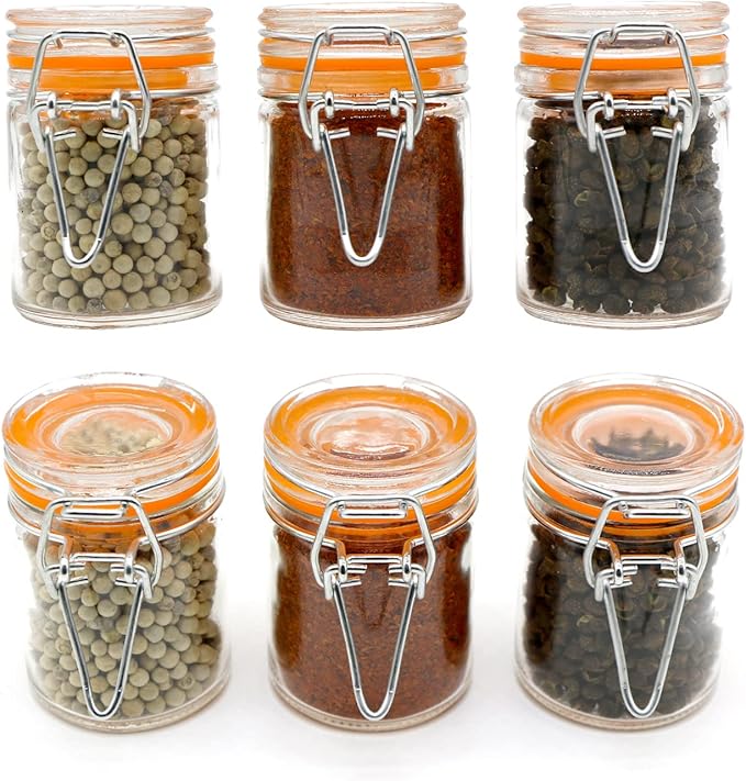 1.7 oz Mini Glass Spice Bottles, 24 Pack Small Glass Jars with Airtight Lid and Leak Proof Rubber Gasket, Empty Spice Containers with Labels for Home and Kitchen