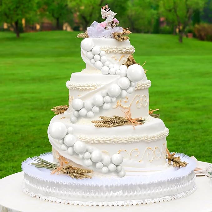 108 Pcs Balls Cake Topper DIY Cupcake Insert Foam Balloons for Cake Baking Wedding Anniversary Birthday Decoration(White,Multi Sizes)