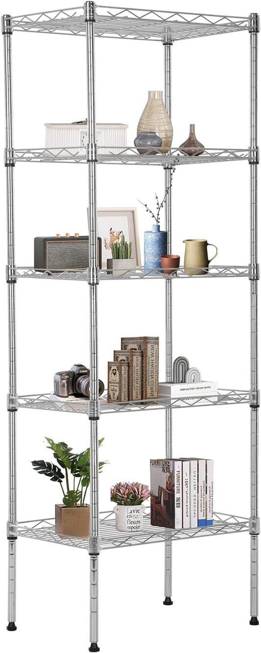 FDW 5 Tier Wire Shelving Adjustable Metal Shelves 17L x 12W x 48H NSF Pantry Shelves Storage Rack Shelving Units for Kitchen Garage Small Places Commercial,Chrome