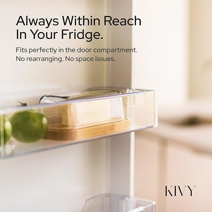 KIVY Glass butter dish with airtight lid that keeps butter soft - For countertop and refrigerator door shelf - Butter tray with lid fridge - Butter holder for counter - Covered butter dishes