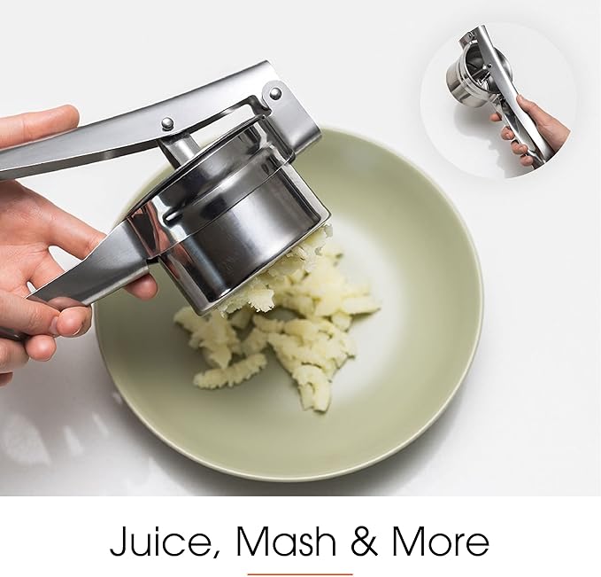 Potato Ricer with Stainless Steel Potato Peeler and 3 Interchangeable Discs | 15 oz Stainless Steel Potato Masher, Kitchen Gadget for Potatoes, Potato Ricer Kitchen Tool by Savver