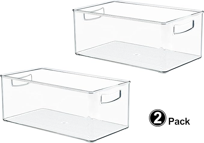 Hudgan 2 Pack Straight Sides Stackable Pantry Organizer Bins for Home Edit - 13.5''L x 7.5''W x 5.5''H