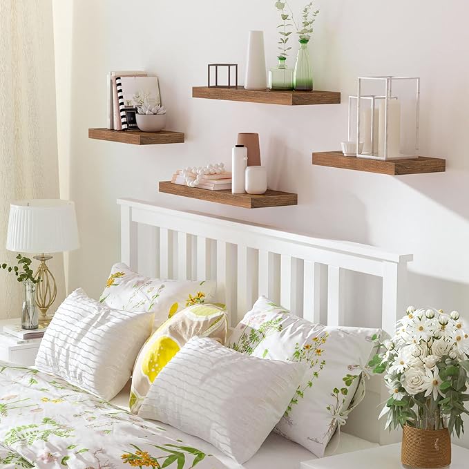 HOOBRO Floating Shelves for Wall, Wall Mounted Shelf Set of 2, 15.7" Hanging Shelf with Invisible Brackets, for Wall in Bathroom, Bedroom, Toilet, Kitchen, Living Room, Office, Rustic Brown BF40BJ01