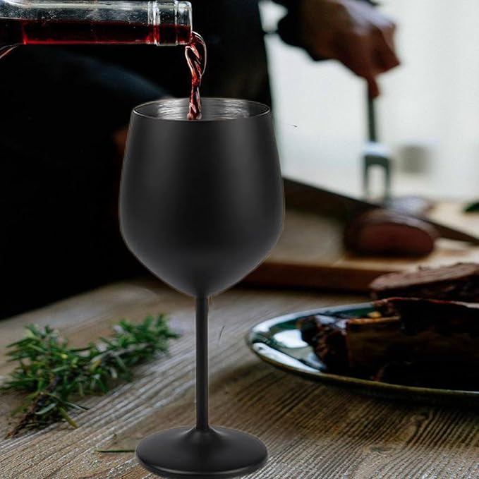 Stainless Steel Wine Glasses Set of 2, 18 oz Unbreakable Black Wine Glass Unique Metal Wine Goblets for Outdoor Capming and Pool Gift for Wine Lovers