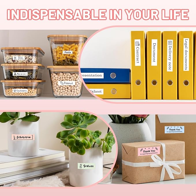 Pink Label Maker Machine with-Tape, Kids Label Maker Waterproof-Labels, D210S Portable Labeler Machine Multiple Fonts Frames Barcode for Home Kitchen Office School Use