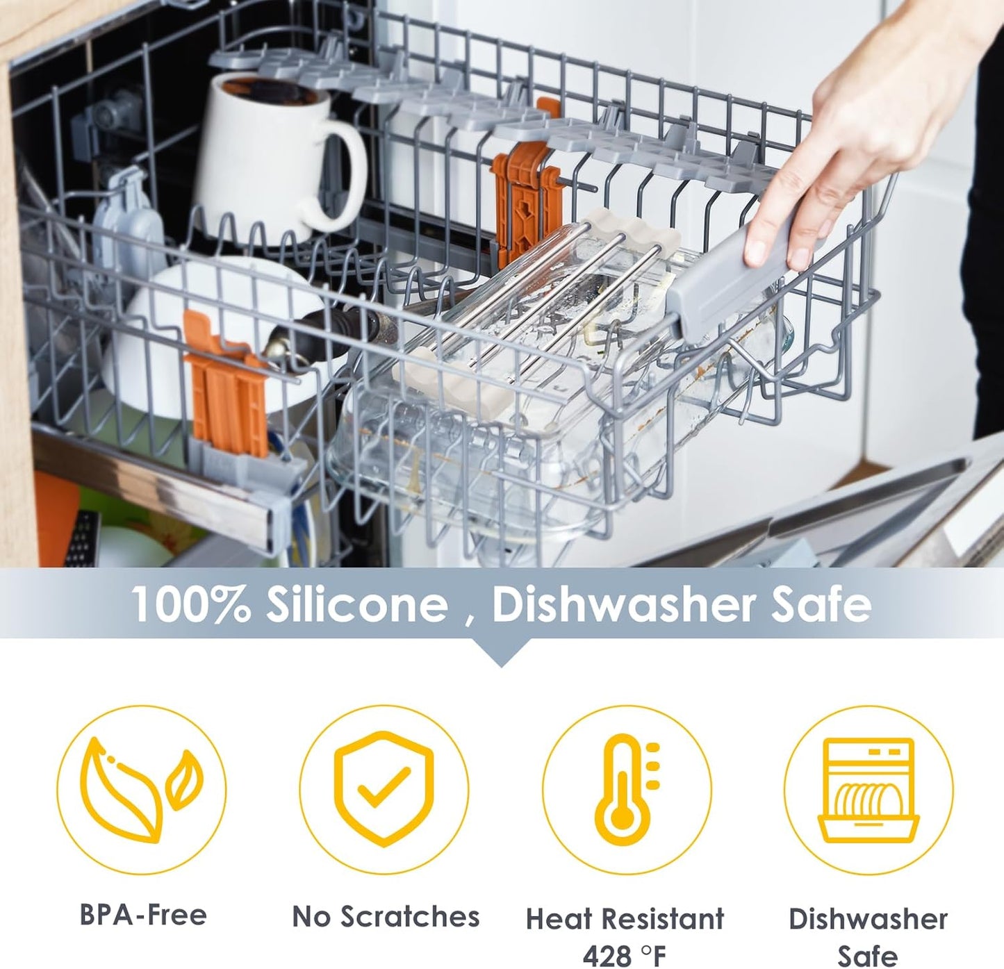 Tomorotec Adjustable Over-The-Sink Kitchen Rack for Dishcloths, Sponges, Bottles and Brushes - Heat-Resistant Stainless Steel with Slim, Expandable Design and Multifunctional Silicone Holder