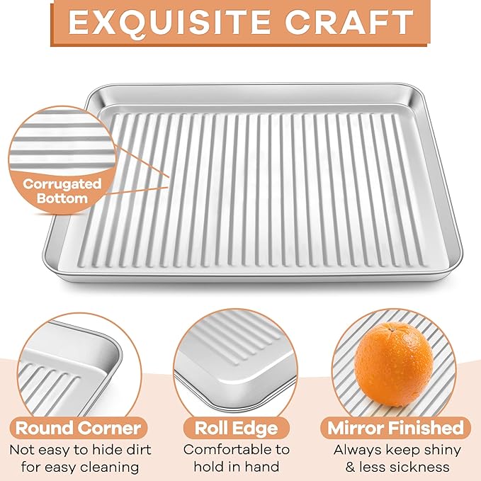 P&P CHEF Baking Oven Pan with Wire Rack, Stainless Steel Baking Oven Sheet Tray, Bacon Pan and Cooling Rack for Cooking Roasting Cookie, Dishwasher Safe & Easy Clean, 12.5 x 9.7 x 1 Inch