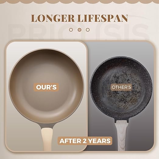 Nonstick Frying Pan, 8/10/12 Inch Stain/Scratch/Crack Proof Chef Pan, Healthy Skillet, PFOA Free Omelet Pan, Dishwasher & Oven Safe, Induction Compatible (10-Inch, Natural Linen)