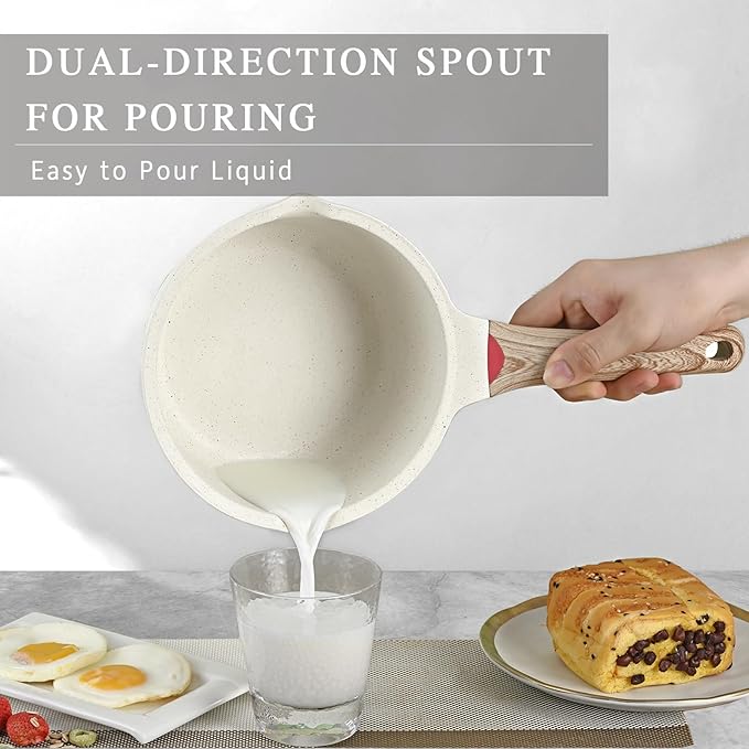 VINCHEF Nonstick Saucepan with Lid, 2QT Sauce Pan with Stay Cool Handle, Non Stick Small Cooking Pots Induction pot, Dishwasher Safe, Compatible for All Stove Top, PFAS and PFOA Free White