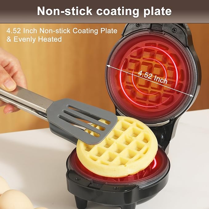 Mini Waffles Maker with 6 Removable Plates, 3 in 1 Small Waffle Maker Mini- Waffle, Heart Waffle, Donut, 4.5" Non Stick Waffle Iron for Kids and Families, Black