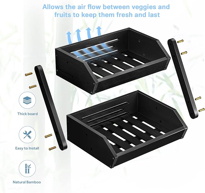 G.a HOMEFAVOR Fruit Basket for Kitchen, 2-Tier Fruit Bowl for Kitchen Counter, Vegetable Storage Stand for Fruit Shop, 15 mm Thickness (BLACK)