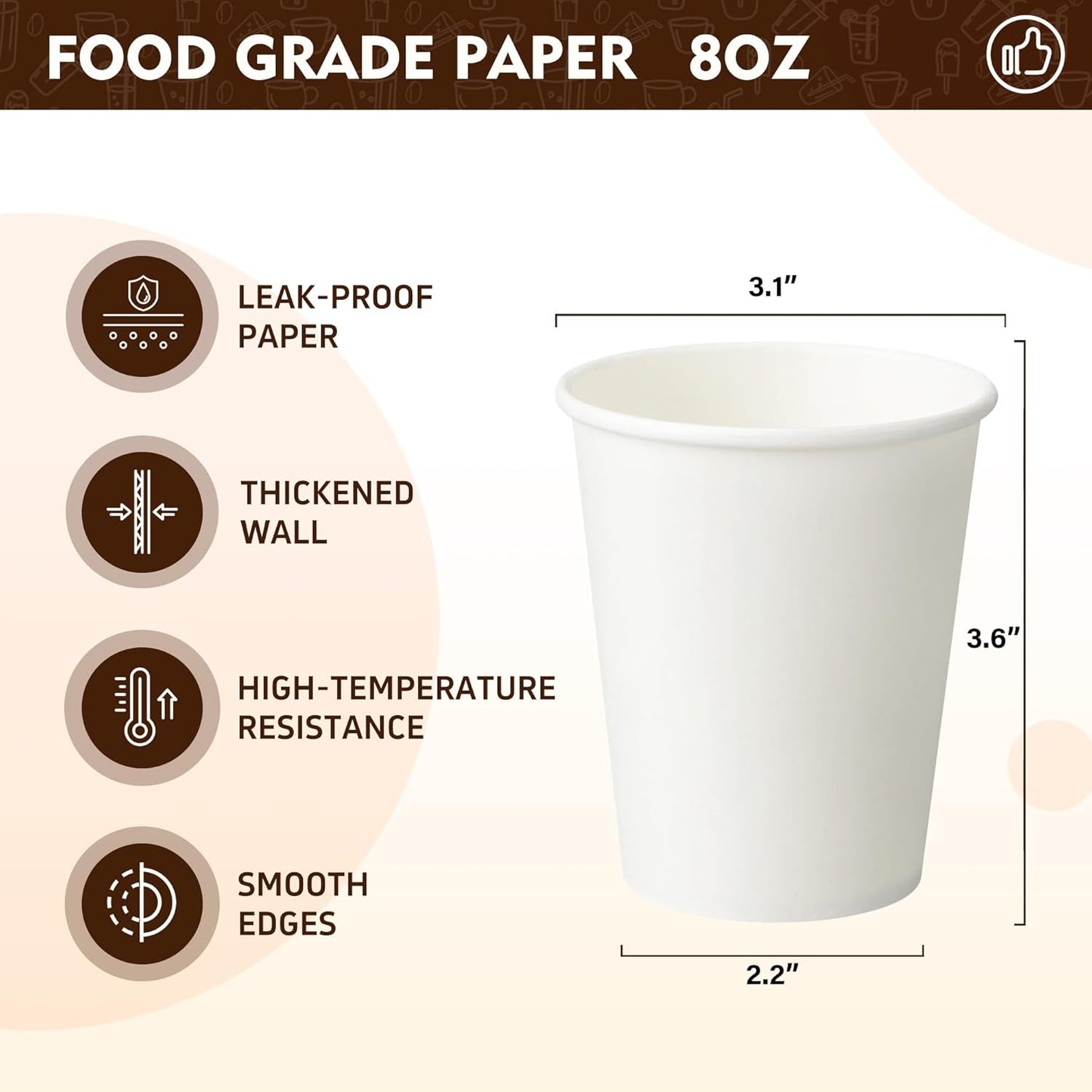 YEEHAW 8 oz Coffee Cups 500 Pack, Disposable paper cups 8 oz, White Hot Drinking Cups