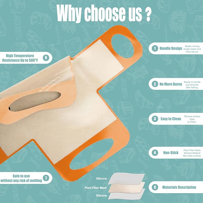 Reusable Silicone Bread Loaf Pan Liner, Food-Grade Silicone Bread Sling, Sourdough Bread Baking Mat, Non-Stick & Easy Clean Dough Transfer Tool, Fits 9x5 or 1.5lb Loaf Pans, Orange - Pack of 2